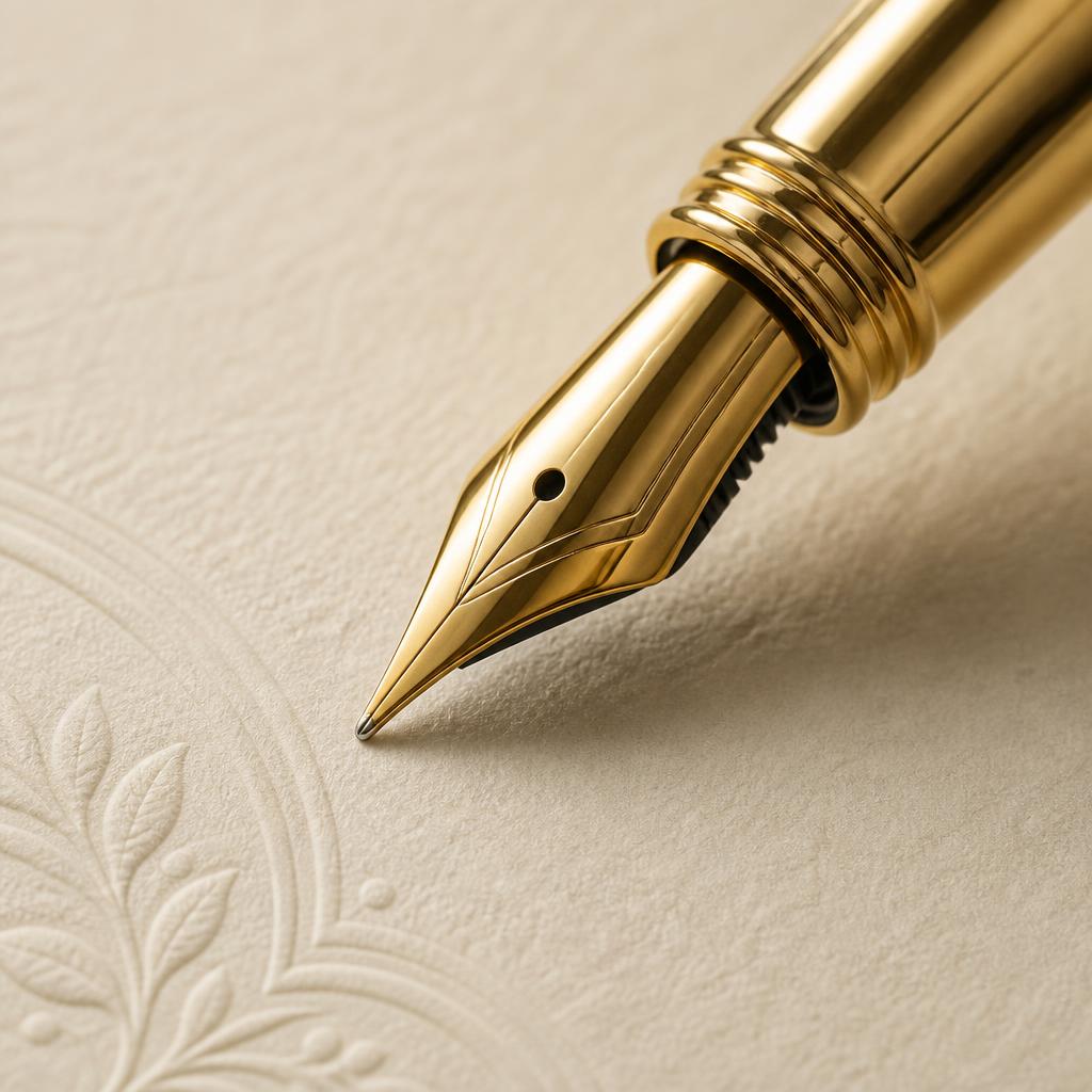 Fountain pen on embossed letterhead